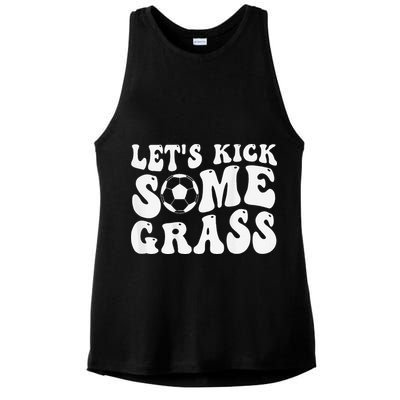 Let’S Kick Some Grass Funny Cheer Soccer Mom Ladies PosiCharge Tri-Blend Wicking Tank