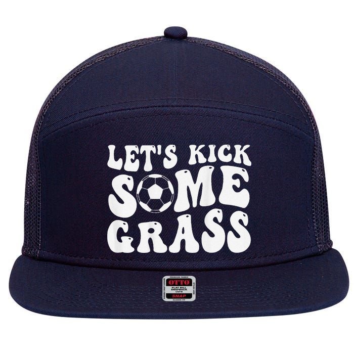 Let’S Kick Some Grass Funny Cheer Soccer Mom 7 Panel Mesh Trucker Snapback Hat