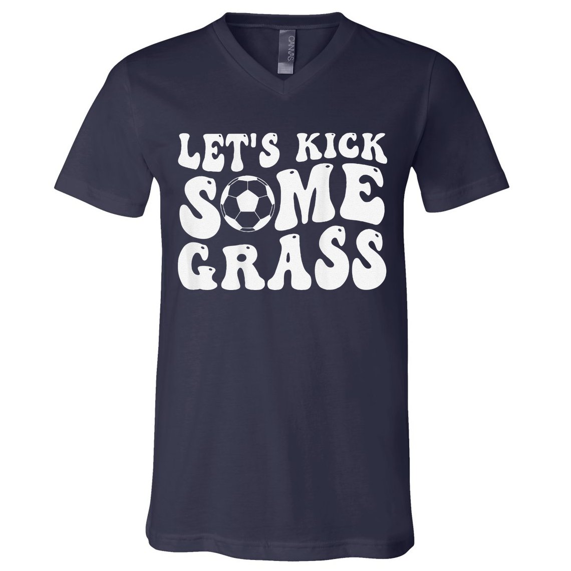 Let’S Kick Some Grass Funny Cheer Soccer Mom V-Neck T-Shirt