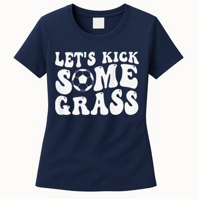 Let’S Kick Some Grass Funny Cheer Soccer Mom Womens T-Shirt