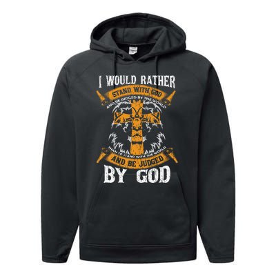 Lion Knight Templar I Would Rather Stand With God Sayings Performance Fleece Hoodie