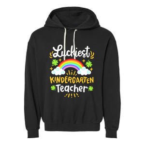 Luckiest Kindergarten Teacher St Patricks Day School Garment-Dyed Fleece Hoodie