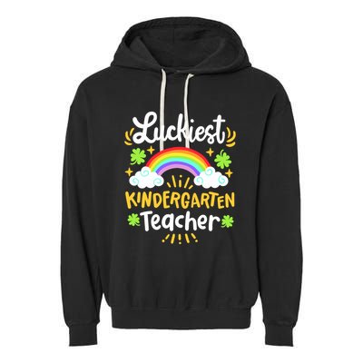 Luckiest Kindergarten Teacher St Patricks Day School Garment-Dyed Fleece Hoodie