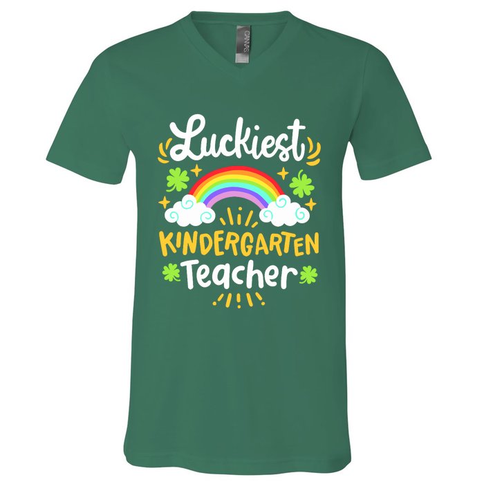 Luckiest Kindergarten Teacher St Patricks Day School V-Neck T-Shirt