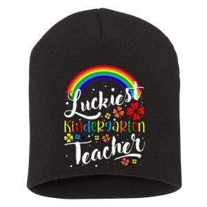 Luckiest Kindergarten Teacher St Patricks Day Short Acrylic Beanie