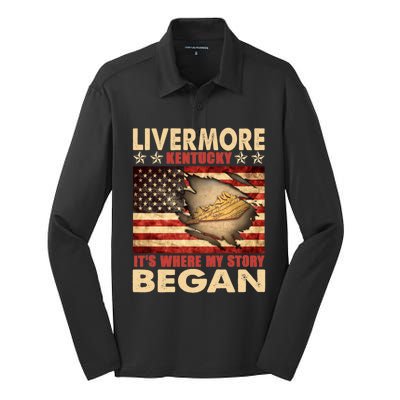 Livermore Kentucky Usa Flag 4th Of July Gift Silk Touch Performance Long Sleeve Polo