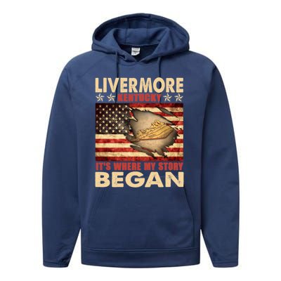 Livermore Kentucky Usa Flag 4th Of July Gift Performance Fleece Hoodie