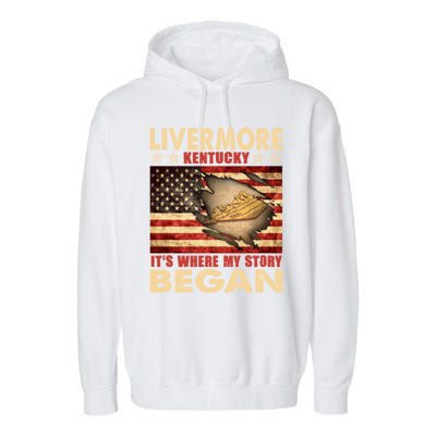 Livermore Kentucky Usa Flag 4th Of July Gift Garment-Dyed Fleece Hoodie