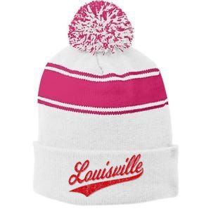 Louisville Kentucky Varsity Script Classic Sports Jersey Stripe Pom Pom Beanie