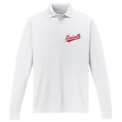 Louisville Kentucky Varsity Script Classic Sports Jersey Performance Long Sleeve Polo