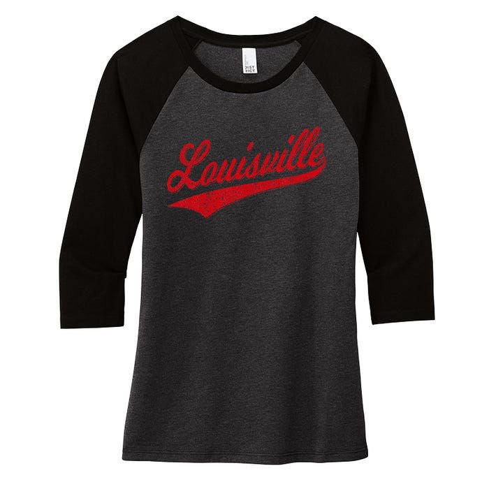 Louisville Kentucky Varsity Script Classic Sports Jersey Women's Tri-Blend 3/4-Sleeve Raglan Shirt