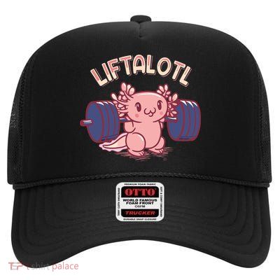 Liftalotl Lifting Axolotl Weightlifting Gym Workout Girl Boy High Crown Mesh Back Trucker Hat