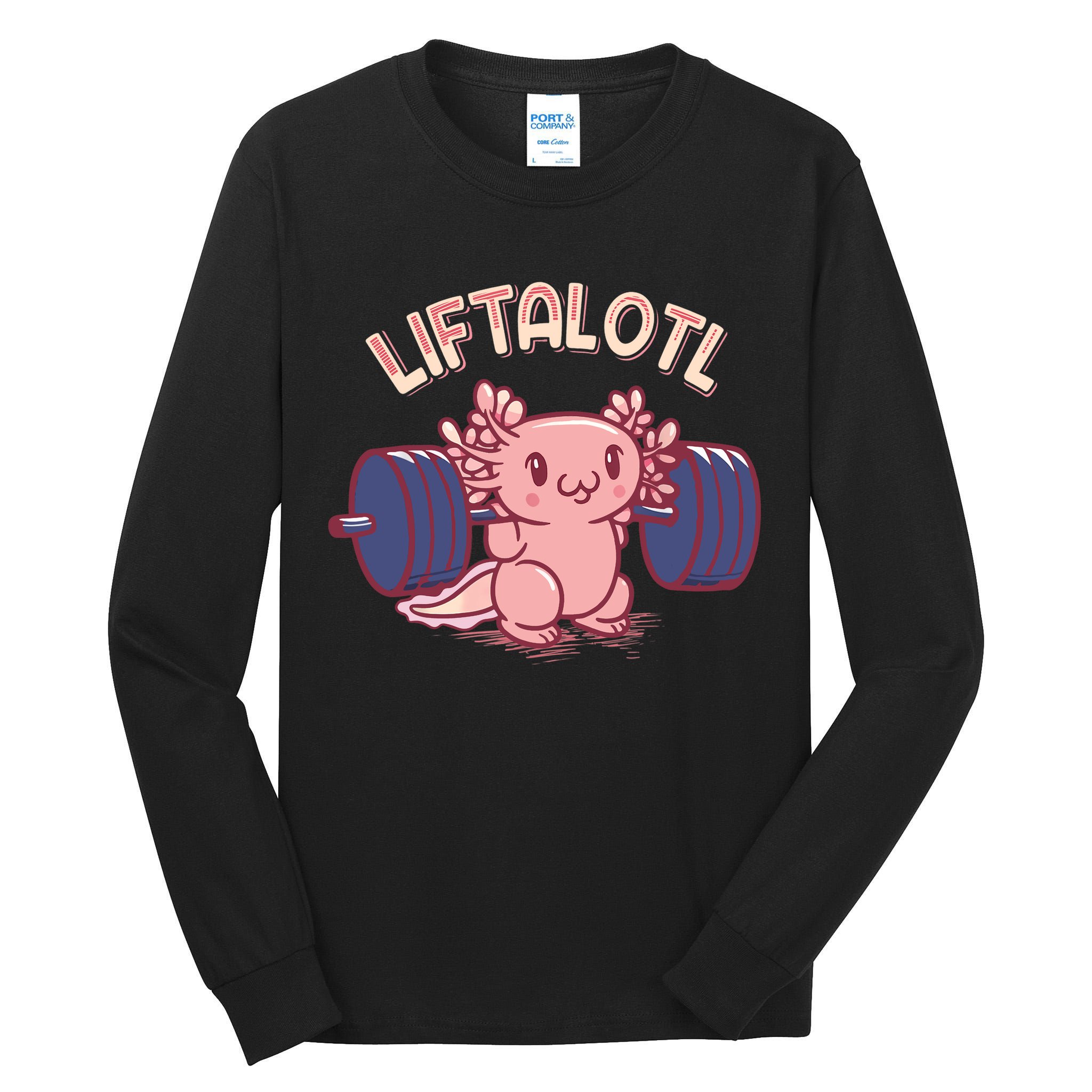 Liftalotl Lifting Axolotl Weightlifting Gym Workout Girl Boy Tall Long Sleeve T-Shirt