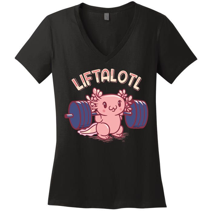 Liftalotl Lifting Axolotl Weightlifting Gym Workout Girl Boy Women's V-Neck T-Shirt