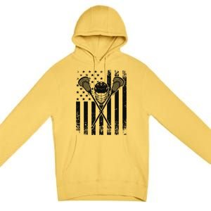 Lacrosse Player Gift LAX American Flag Premium Pullover Hoodie