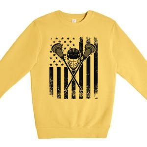 Lacrosse Player Gift LAX American Flag Premium Crewneck Sweatshirt