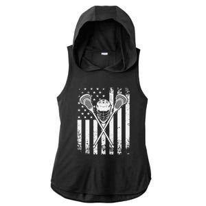 Lacrosse Player Gift LAX American Flag Ladies PosiCharge Tri-Blend Wicking Draft Hoodie Tank