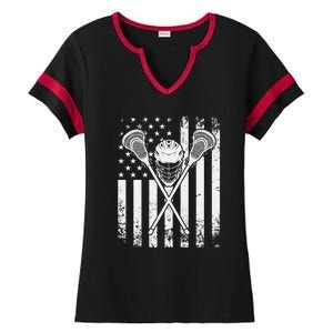 Lacrosse Player Gift LAX American Flag Ladies Halftime Notch Neck Tee