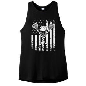 Lacrosse Player Gift LAX American Flag Ladies PosiCharge Tri-Blend Wicking Tank