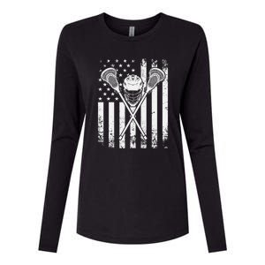 Lacrosse Player Gift LAX American Flag Womens Cotton Relaxed Long Sleeve T-Shirt