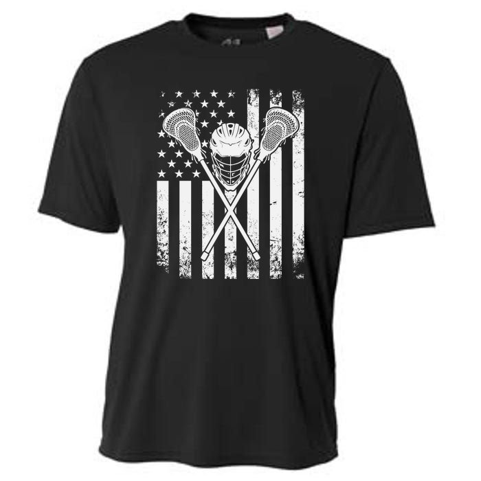 Lacrosse Player Gift LAX American Flag Cooling Performance Crew T-Shirt