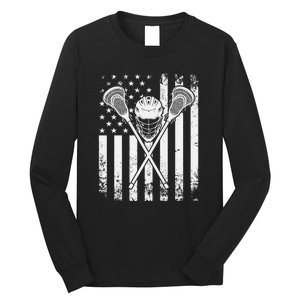 Lacrosse Player Gift LAX American Flag Long Sleeve Shirt