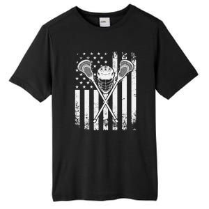 Lacrosse Player Gift LAX American Flag Tall Fusion ChromaSoft Performance T-Shirt