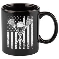 Lacrosse Player Gift LAX American Flag 11oz C Handle Ceramic Mug