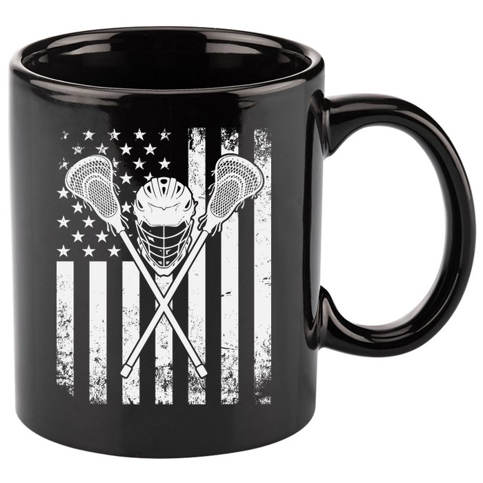 Lacrosse Player Gift LAX American Flag 11oz C Handle Ceramic Mug