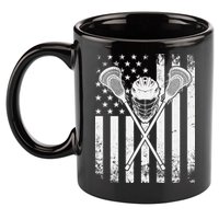 Lacrosse Player Gift LAX American Flag 11oz C Handle Ceramic Mug