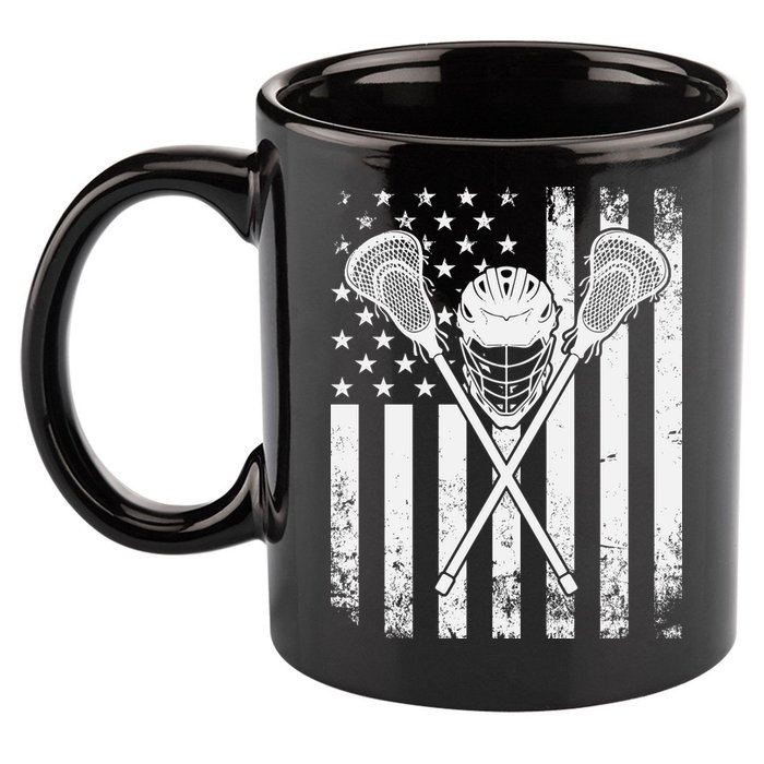 Lacrosse Player Gift LAX American Flag 11oz C Handle Ceramic Mug