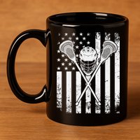 Lacrosse Player Gift LAX American Flag 11oz C Handle Ceramic Mug