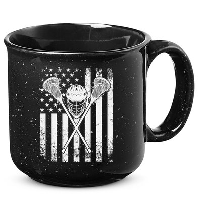 Lacrosse Player Gift LAX American Flag 15oz Campfire Ceramic Mug
