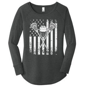 Lacrosse Player Gift LAX American Flag Women's Perfect Tri Tunic Long Sleeve Shirt