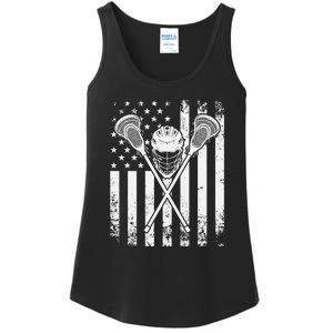 Lacrosse Player Gift LAX American Flag Ladies Essential Tank