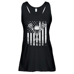 Lacrosse Player Gift LAX American Flag Ladies Essential Flowy Tank