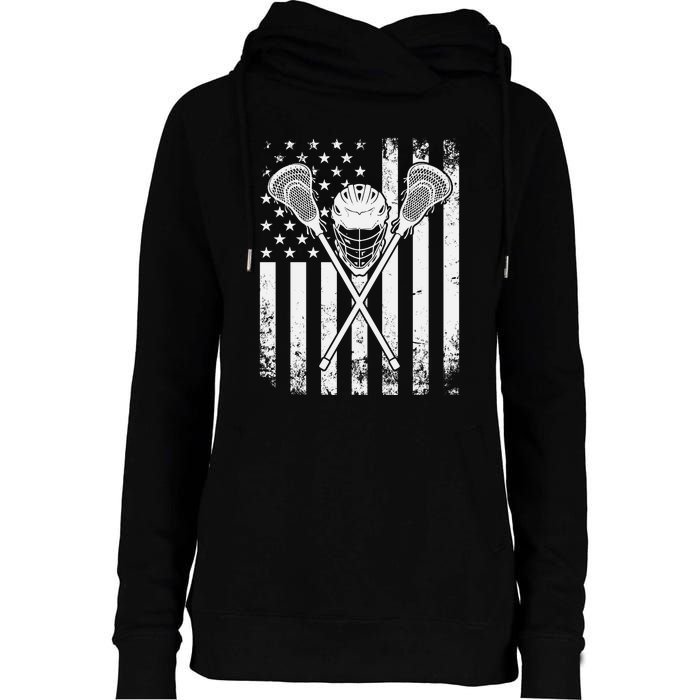 Lacrosse Player Gift LAX American Flag Womens Funnel Neck Pullover Hood