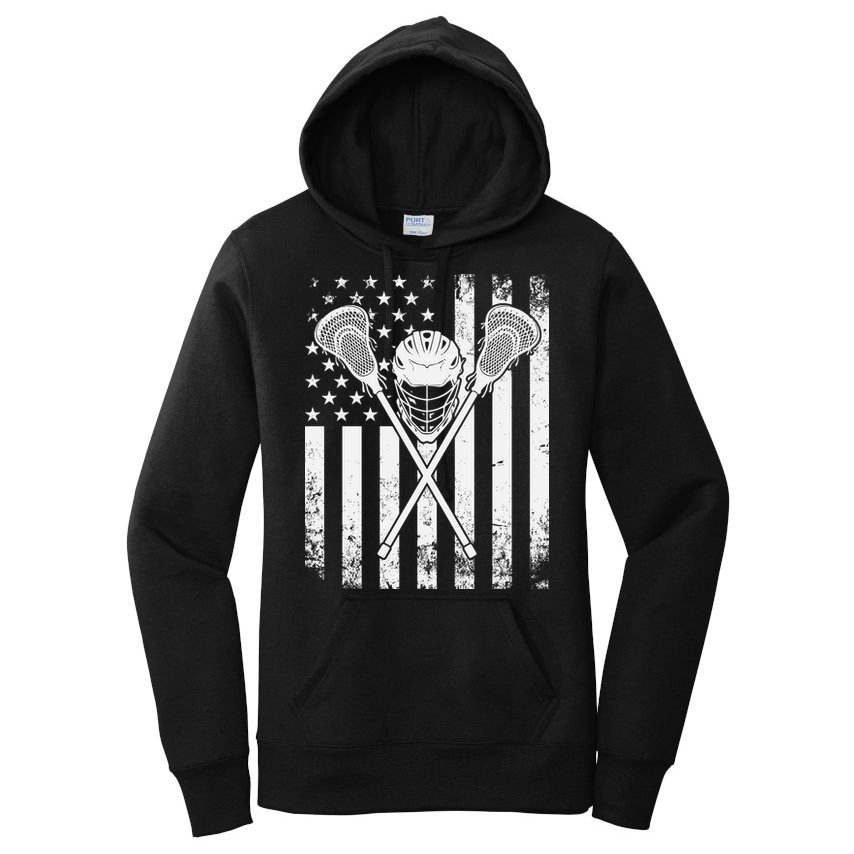 Lacrosse Player Gift LAX American Flag Women's Pullover Hoodie