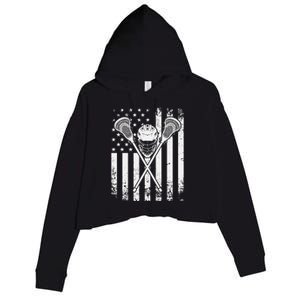 Lacrosse Player Gift LAX American Flag Crop Fleece Hoodie