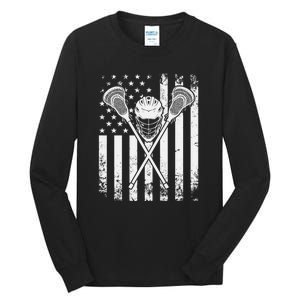 Lacrosse Player Gift LAX American Flag Tall Long Sleeve T-Shirt