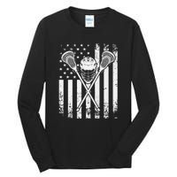 Lacrosse Player Gift LAX American Flag Tall Long Sleeve T-Shirt