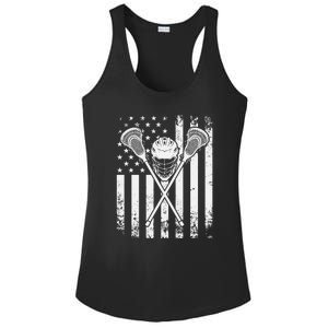 Lacrosse Player Gift LAX American Flag Ladies PosiCharge Competitor Racerback Tank