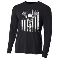 Lacrosse Player Gift LAX American Flag Cooling Performance Long Sleeve Crew