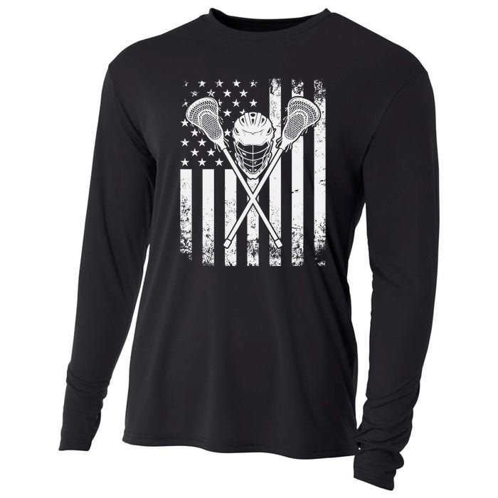 Lacrosse Player Gift LAX American Flag Cooling Performance Long Sleeve Crew