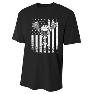 Lacrosse Player Gift LAX American Flag Performance Sprint T-Shirt