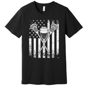 Lacrosse Player Gift LAX American Flag Premium T-Shirt