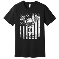 Lacrosse Player Gift LAX American Flag Premium T-Shirt