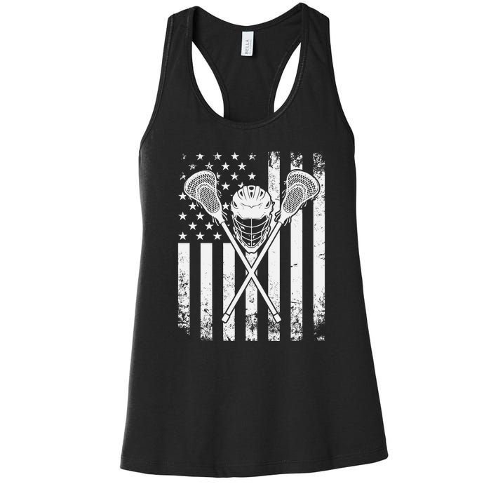 Lacrosse Player Gift LAX American Flag Women's Racerback Tank