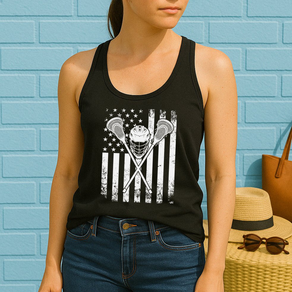 Lacrosse Player Gift LAX American Flag Womens Tank Top