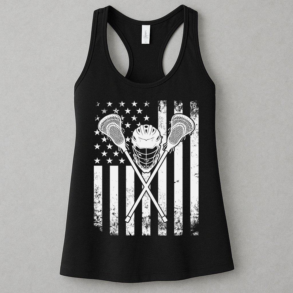 Lacrosse Player Gift LAX American Flag Womens Tank Top